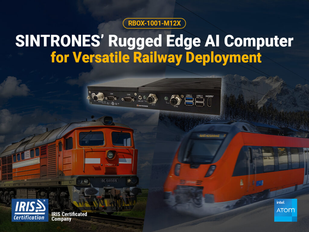 RBOX-1001-M12X 強固型鐵道電腦(Rugged Railway Edge AI Computer) ，符合 EN 50155 規範與 IRIS 認證。