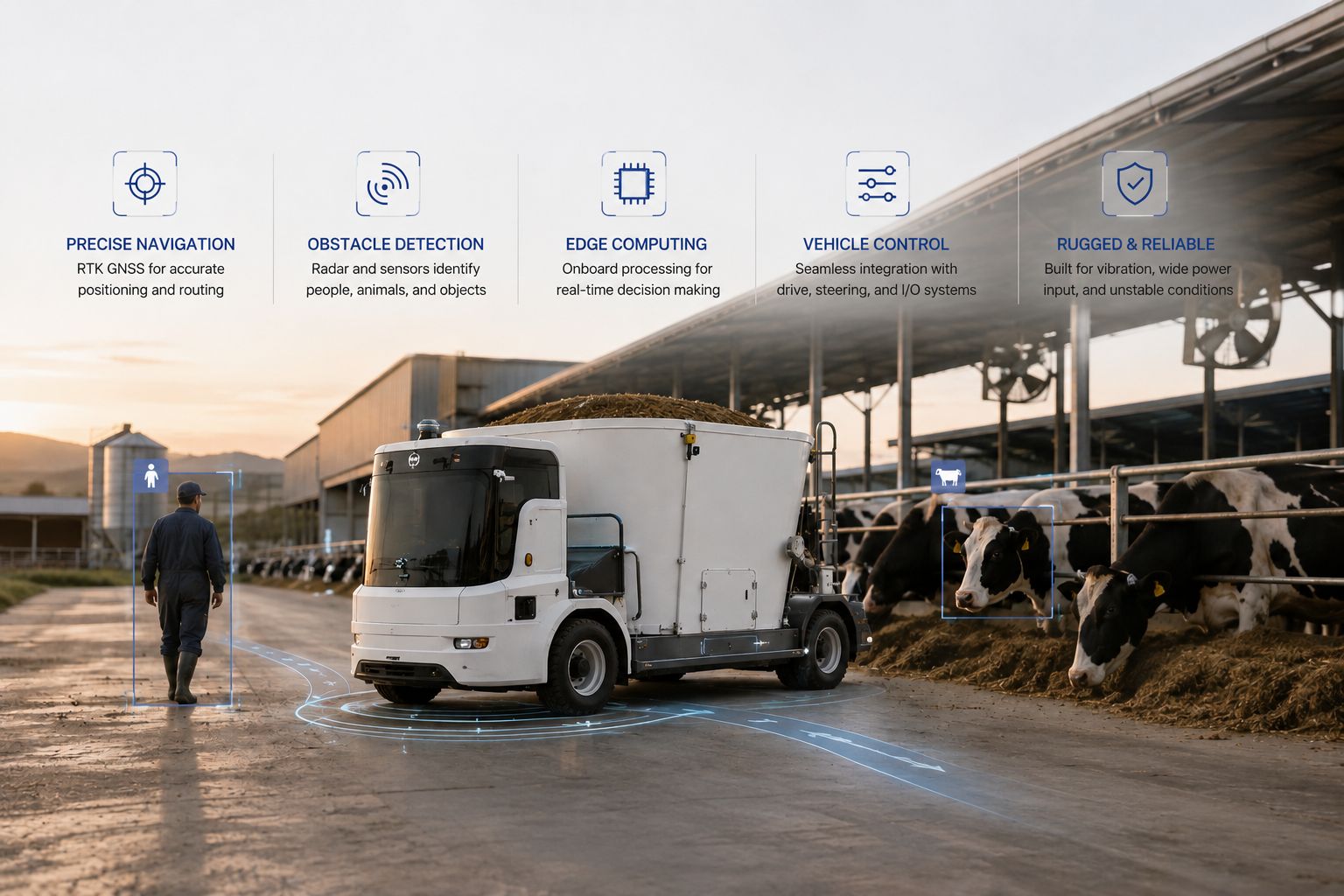Edge computing for autonomous mixer feeder wagon operations on livestock farms 邊緣運算支援 TMR 攪拌餵飼車在畜牧場自主移動